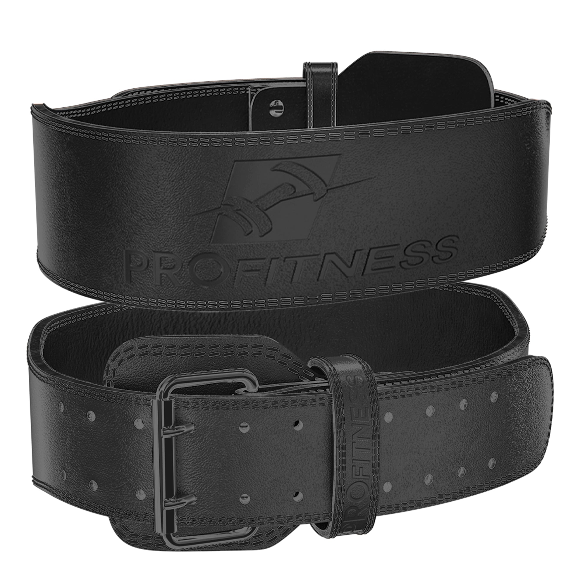 Black leather weightlifting belt with 'PROfitness' logo in front.